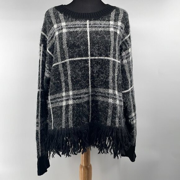 1. STATE Eyelash Plaid Fringe Sweater warm cozy soft winter vibes sz xl - Picture 3 of 11